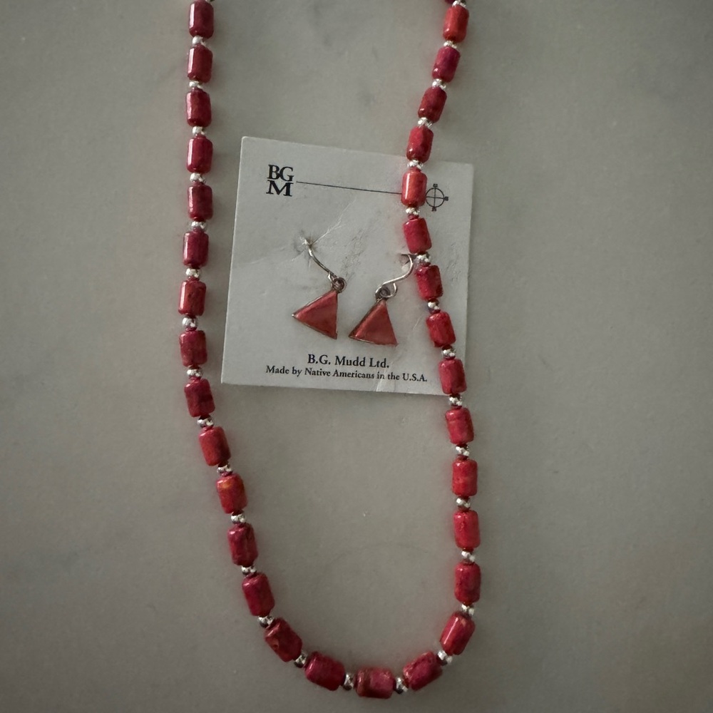B.G. Mudd Red Beaded Necklace and Earring Set